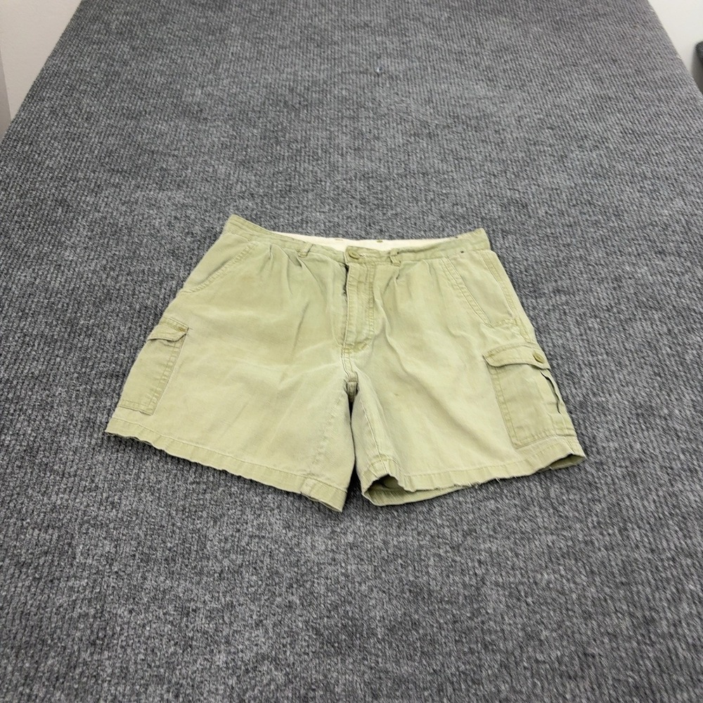 Vintage Branded Lion Cargo Shorts Men 32 Green Ramie Cotton Pleated Utility Gorp
